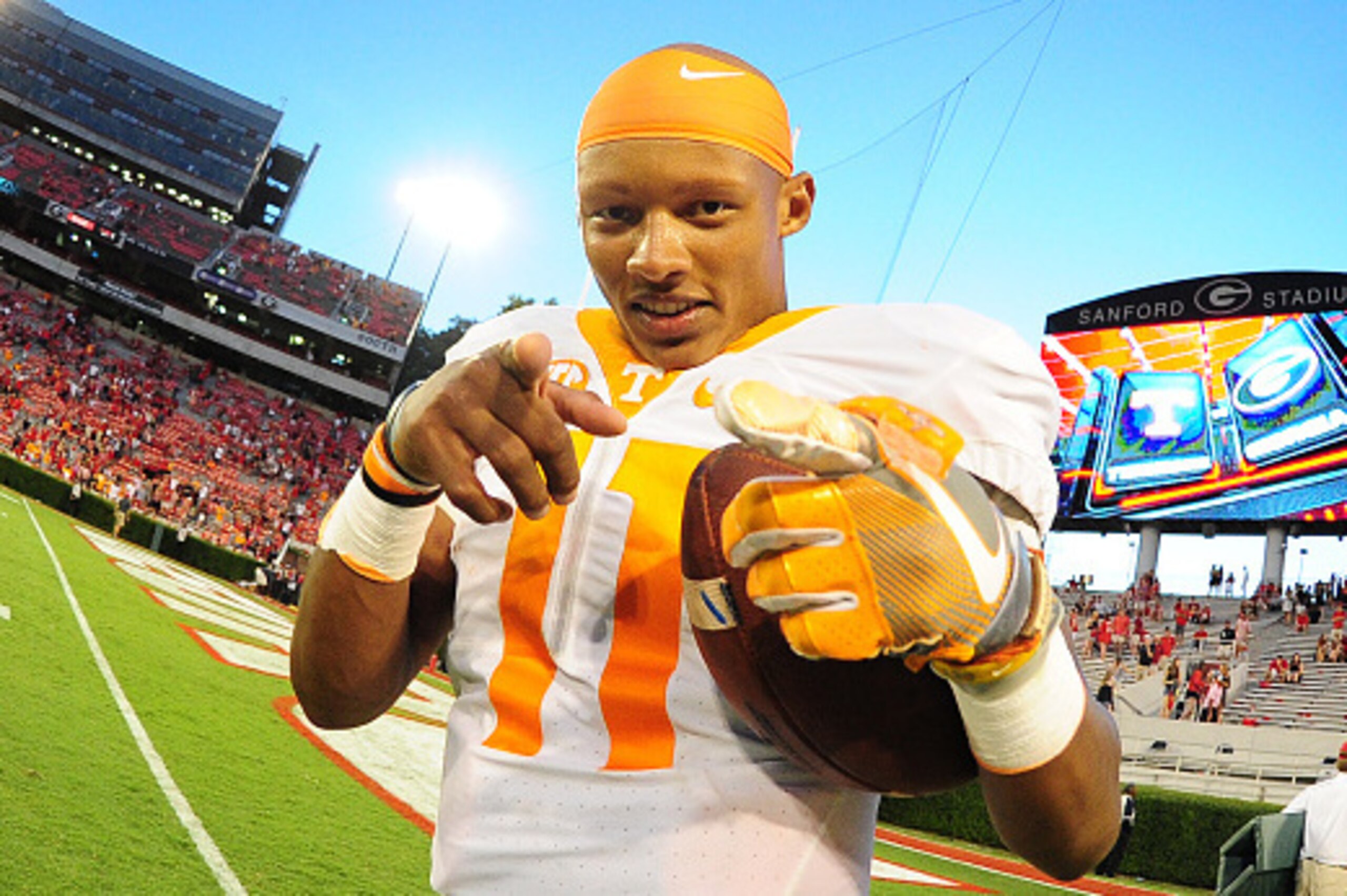ATHENS, GA - OCTOBER 1: Joshua Dobbs #11 of the Tennessee Volunteers celebrates after the game against the Georgia Bulldogs at Sanford Stadium on October 1, 2016 in Athens, Georgia. (Photo by Scott Cunningham/Getty Images)