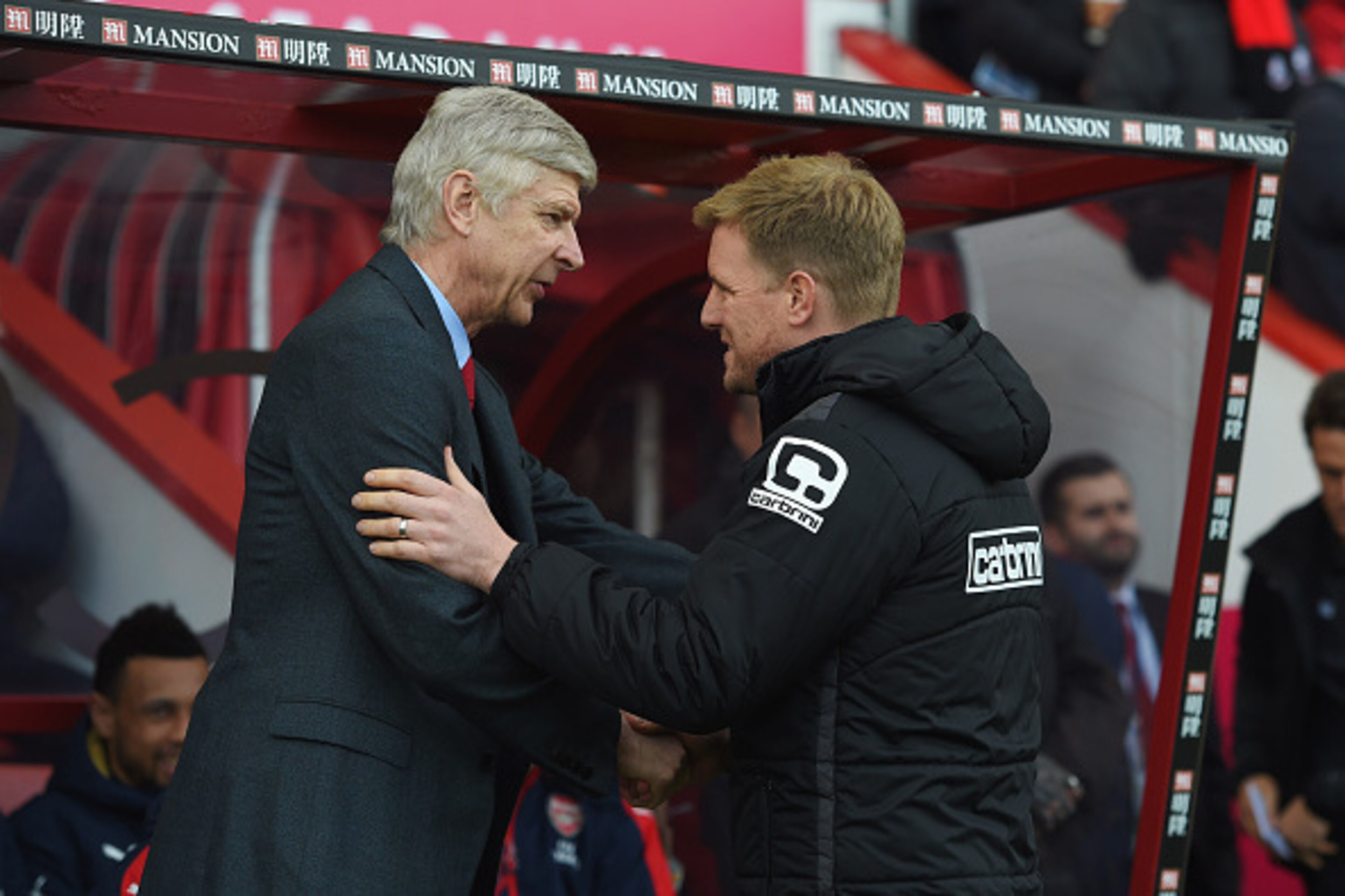 BOURNEMOUTH, ENGLAND - FEBRUARY 07: Arsene Wenger manager of Arsenal and Eddie Howe manager of Bournemouth shake hands prior to the Barclays Premier League match between A.F.C. Bournemouth and Arsenal at the Vitality Stadium on February 7, 2016 in Bourne BOURNEMOUTH, ENGLAND - FEBRUARY 07: Arsene Wenger manager of Arsenal and Eddie Howe manager of Bournemouth shake hands prior to the Barclays Premier League match between A.F.C. Bournemouth and Arsenal at the Vitality Stadium on February 7, 2016 in Bourne