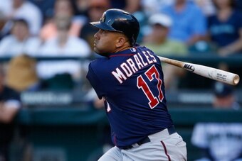 SEATTLE, WA - JULY 08:  Kendrys Morales #17 of the Minnesota Twins bats against the Seattle Mariners at Safeco Field on July 8, 2014 in Seattle, Washington.  (Photo by Otto Greule Jr/Getty Images)