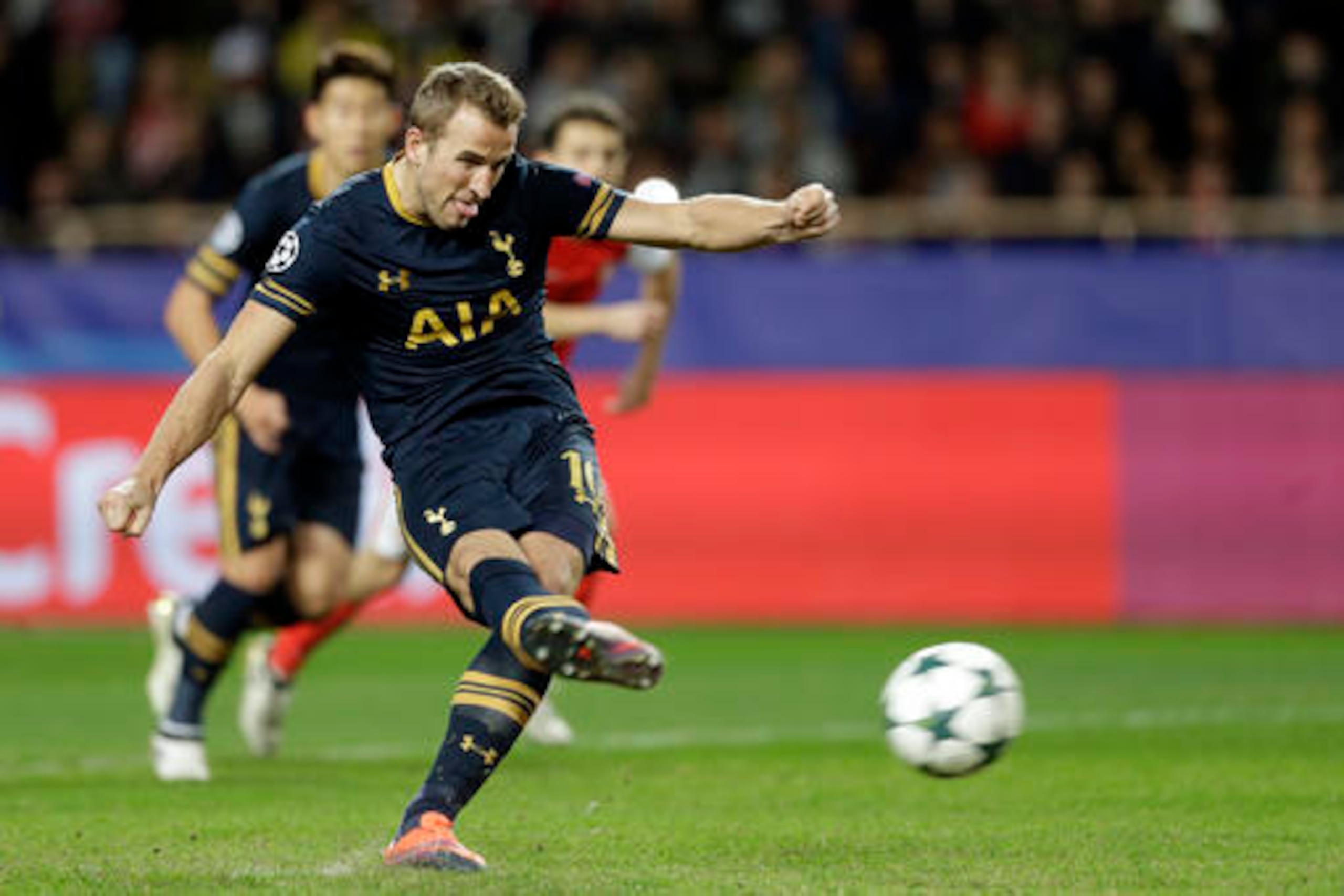 Harry Kane's penalty gave Tottenham all-too brief hope against Monaco. Harry Kane's penalty gave Tottenham all-too brief hope against Monaco.