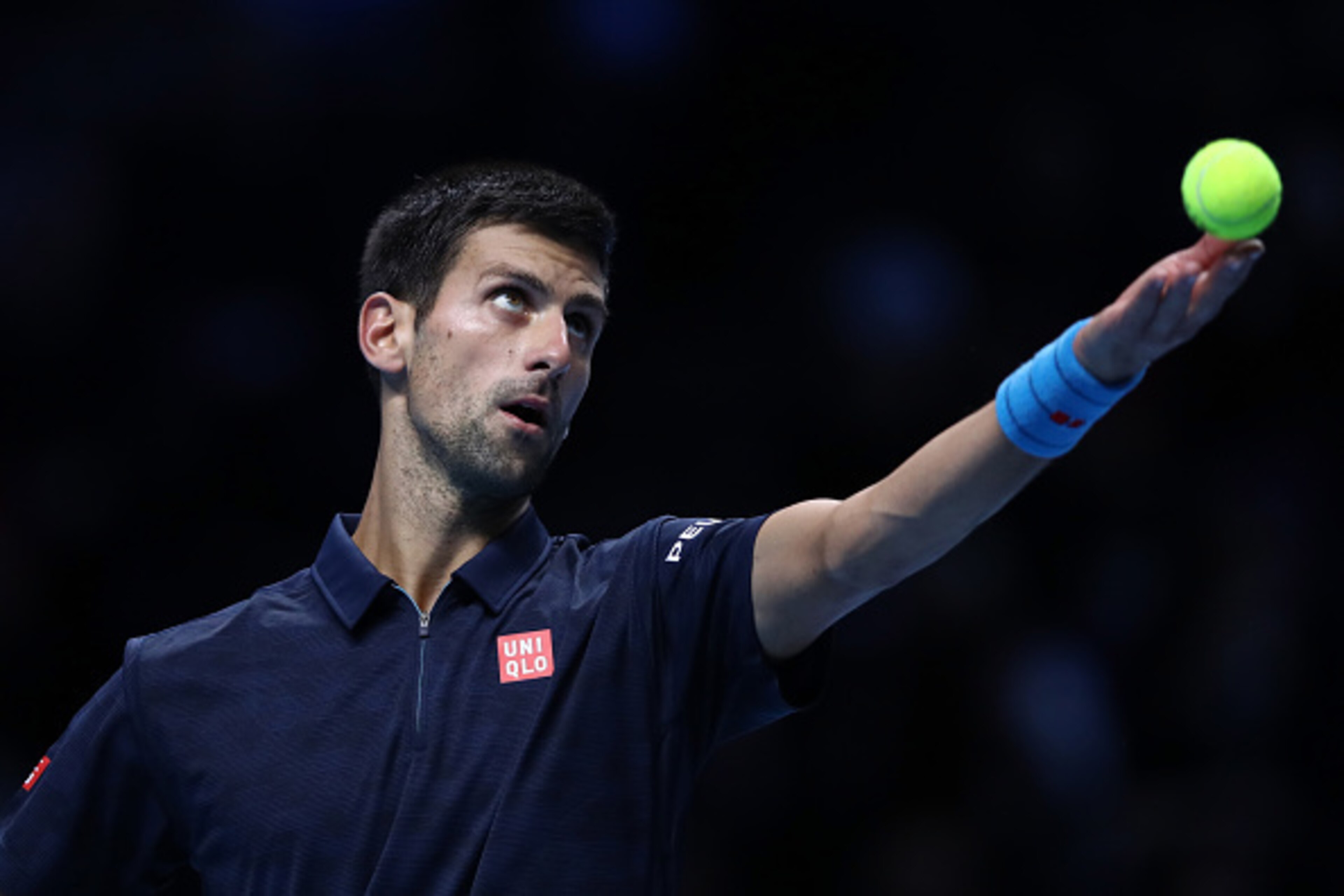 LONDON, ENGLAND - NOVEMBER 20:  Novak Djokovic of Serbia serves during the Singles Final against Andy Murray of Great Britain at the O2 Arena on November 20, 2016 in London, England.  (Photo by Julian Finney/Getty Images)
