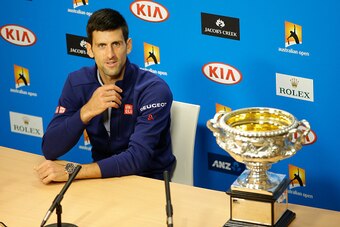 MELBOURNE, AUSTRALIA - FEBRUARY 01:  Novak Djokovic of Serbia speaks during a press conference after winning the Men's Singles Final over Andy Murray of Great Britain during day 14 of the 2016 Australian Open at Melbourne Park on January 31, 2016 in Melbo