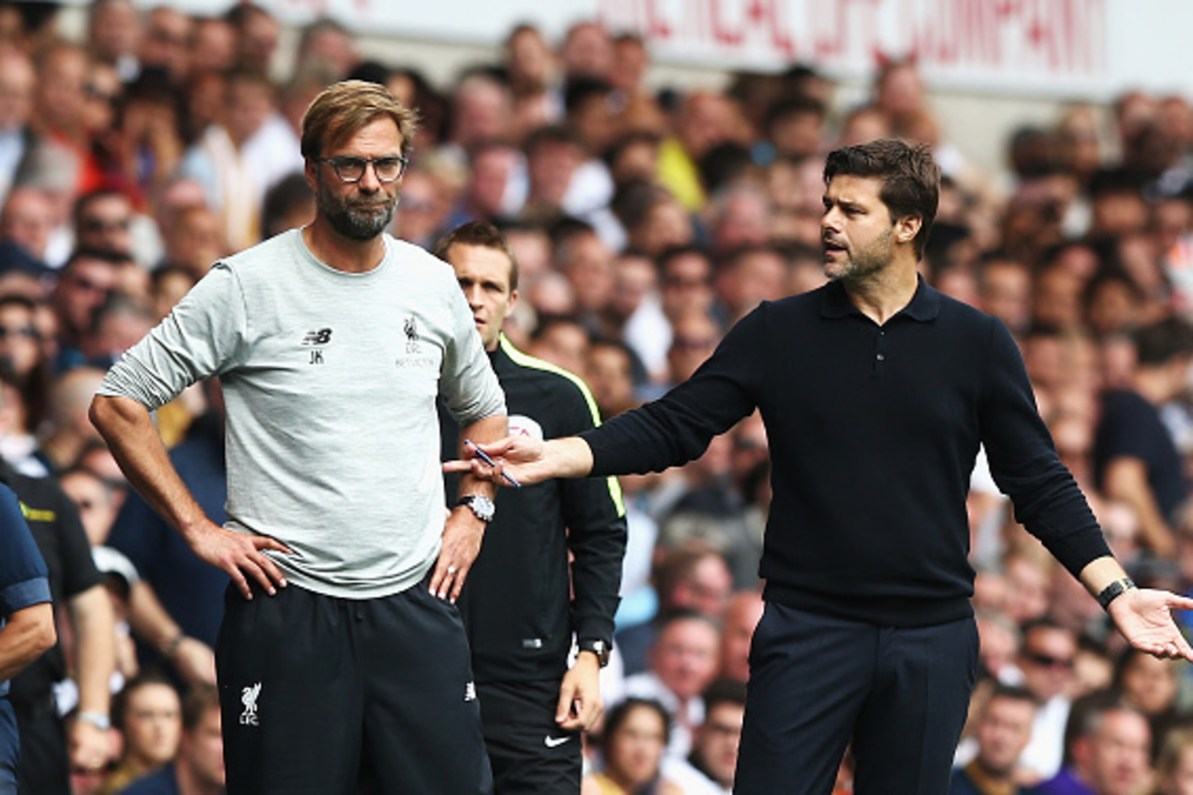 LONDON, ENGLAND - AUGUST 27: Mauricio Pochettino, Manager of Tottenham Hotspur (R) reacts during the Premier League match between Tottenham Hotspur and Liverpool at White Hart Lane on August 27, 2016 in London, England. (Photo by Jan Kruger/Getty Images LONDON, ENGLAND - AUGUST 27: Mauricio Pochettino, Manager of Tottenham Hotspur (R) reacts during the Premier League match between Tottenham Hotspur and Liverpool at White Hart Lane on August 27, 2016 in London, England. (Photo by Jan Kruger/Getty Images