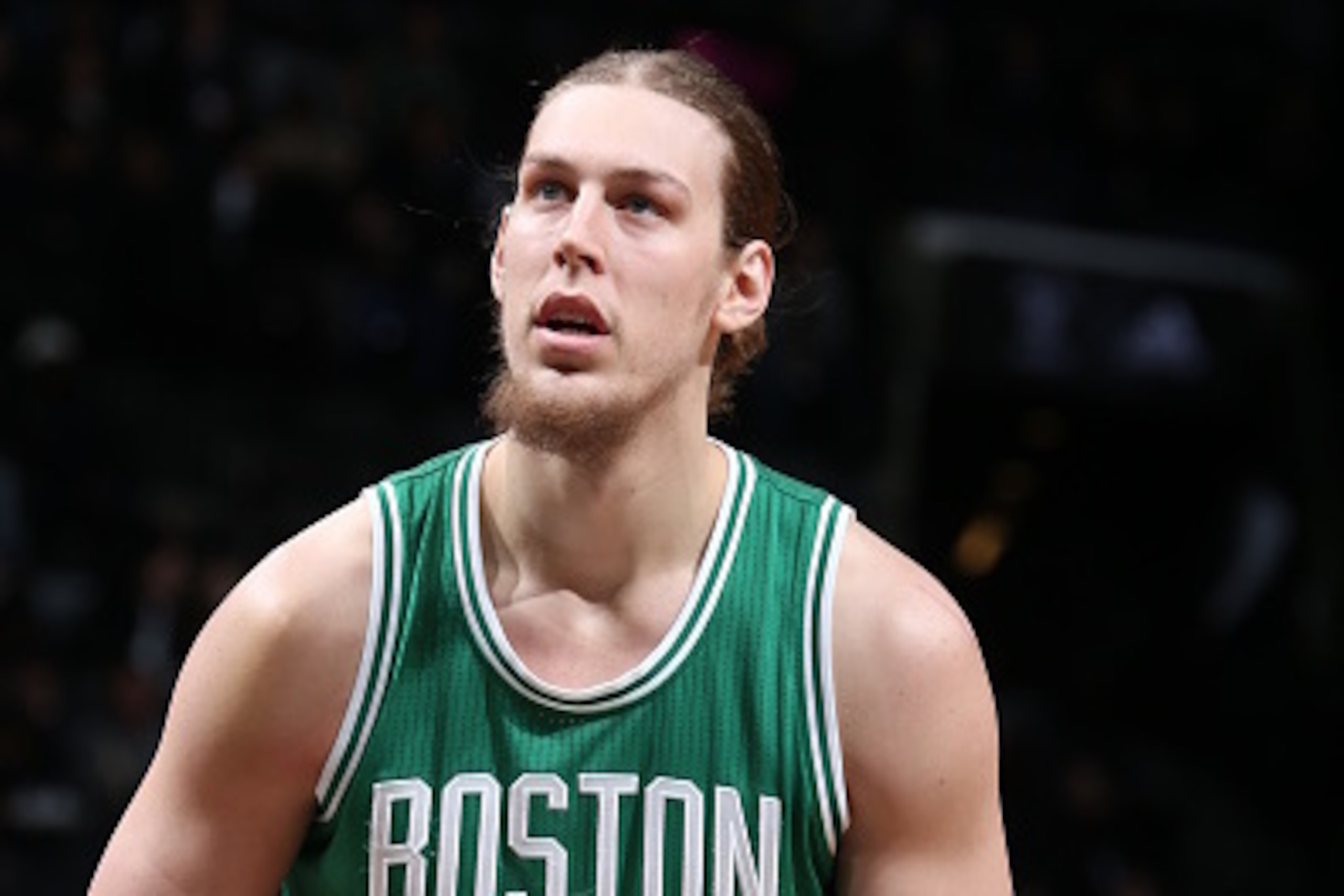 BROOKLYN, NY - NOVEMBER 23: Kelly Olynyk #41 of the Boston Celtics shoots a free throw against the Brooklyn Nets on November 23, 2016 at Barclays Center in Brooklyn, New York. NOTE TO USER: User expressly acknowledges and agrees that, by downloading and o