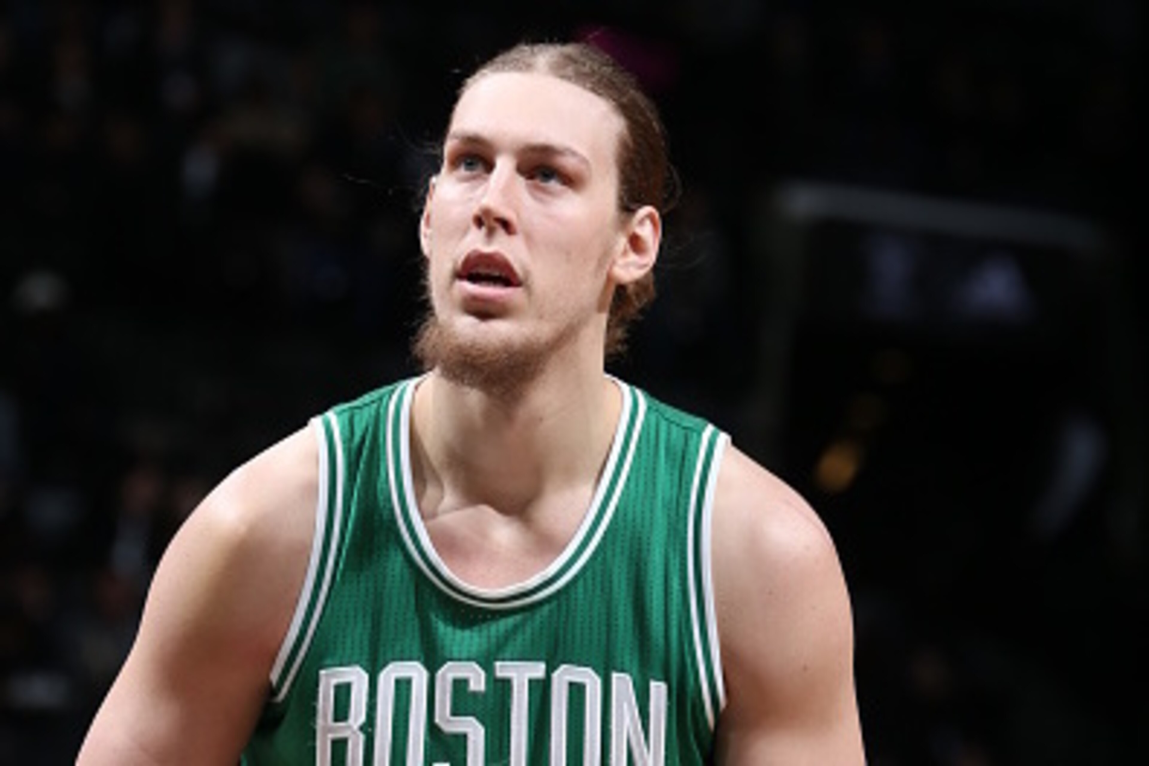 BROOKLYN, NY - NOVEMBER 23: Kelly Olynyk #41 of the Boston Celtics shoots a free throw against the Brooklyn Nets on November 23, 2016 at Barclays Center in Brooklyn, New York. NOTE TO USER: User expressly acknowledges and agrees that, by downloading and o