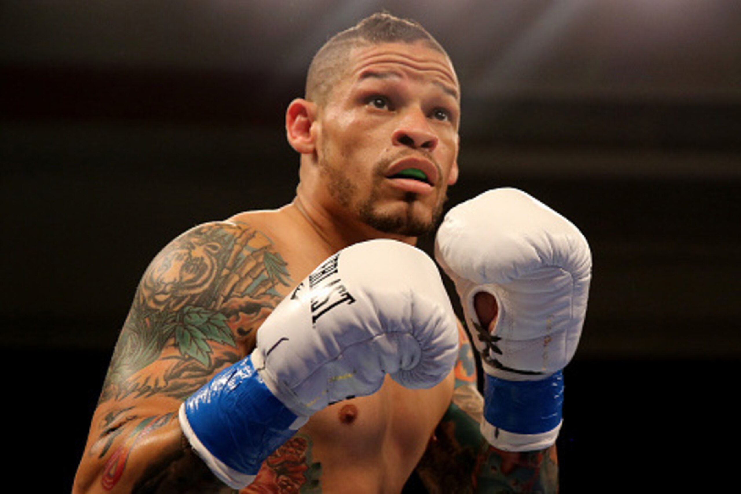 KISSIMMEE, FL - JULY 15: Orlando Cruz fights Alejandro Valdez during a boxing match at the Kissimmee Civic Center on July 15, 2016 in Kissimmee, Florida. Cruz was the first professional boxer to announce himself as gay and recently lost four friends in th