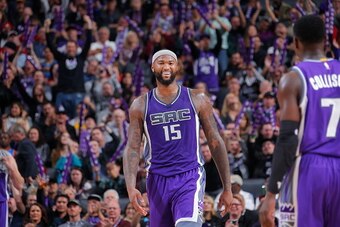 SACRAMENTO, CA - NOVEMBER 23:  DeMarcus Cousins #15 of the Sacramento Kings celebrate sa win against the Oklahoma City Thunder on November 23, 2016 at Golden 1 Center in Sacramento, California. NOTE TO USER: User expressly acknowledges and agrees that, by