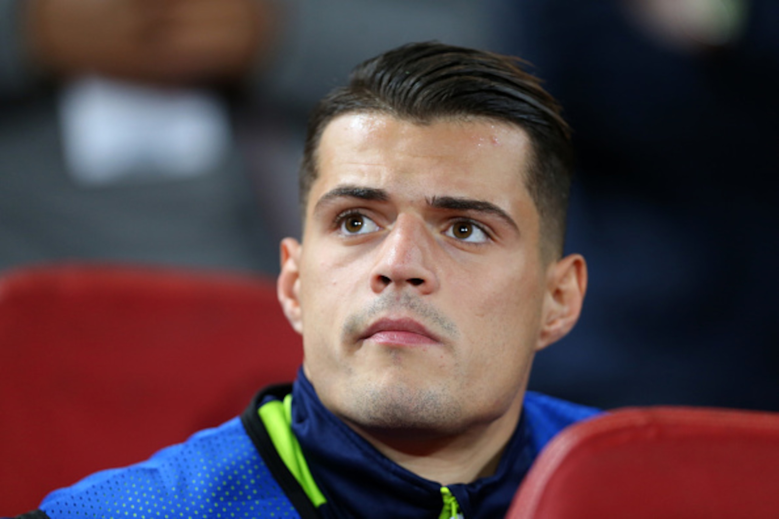 LONDON, ENGLAND - OCTOBER 19: Granit Xhaka of Arsenal on the bench during the UEFA Champions League match between Arsenal FC and PFC Ludogorets Razgrad at Emirates Stadium on October 19, 2016 in London, England. (Photo by Catherine Ivill - AMA/Getty Image