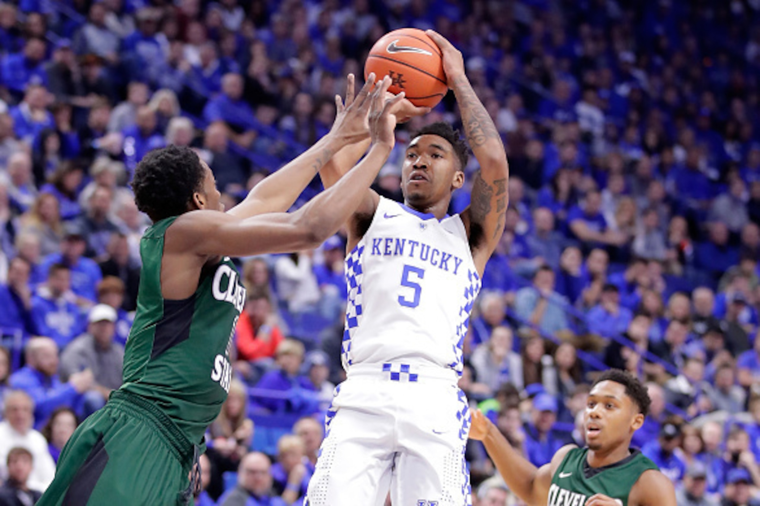 LEXINGTON, KY - NOVEMBER 23: Malik Monk #5 of the Kentucky Wildcats shoots the ball during the game against the Cleveland State Vikings at Rupp Arena on November 23, 2016 in Lexington, Kentucky. (Photo by Andy Lyons/Getty Images) LEXINGTON, KY - NOVEMBER 23: Malik Monk #5 of the Kentucky Wildcats shoots the ball during the game against the Cleveland State Vikings at Rupp Arena on November 23, 2016 in Lexington, Kentucky. (Photo by Andy Lyons/Getty Images)