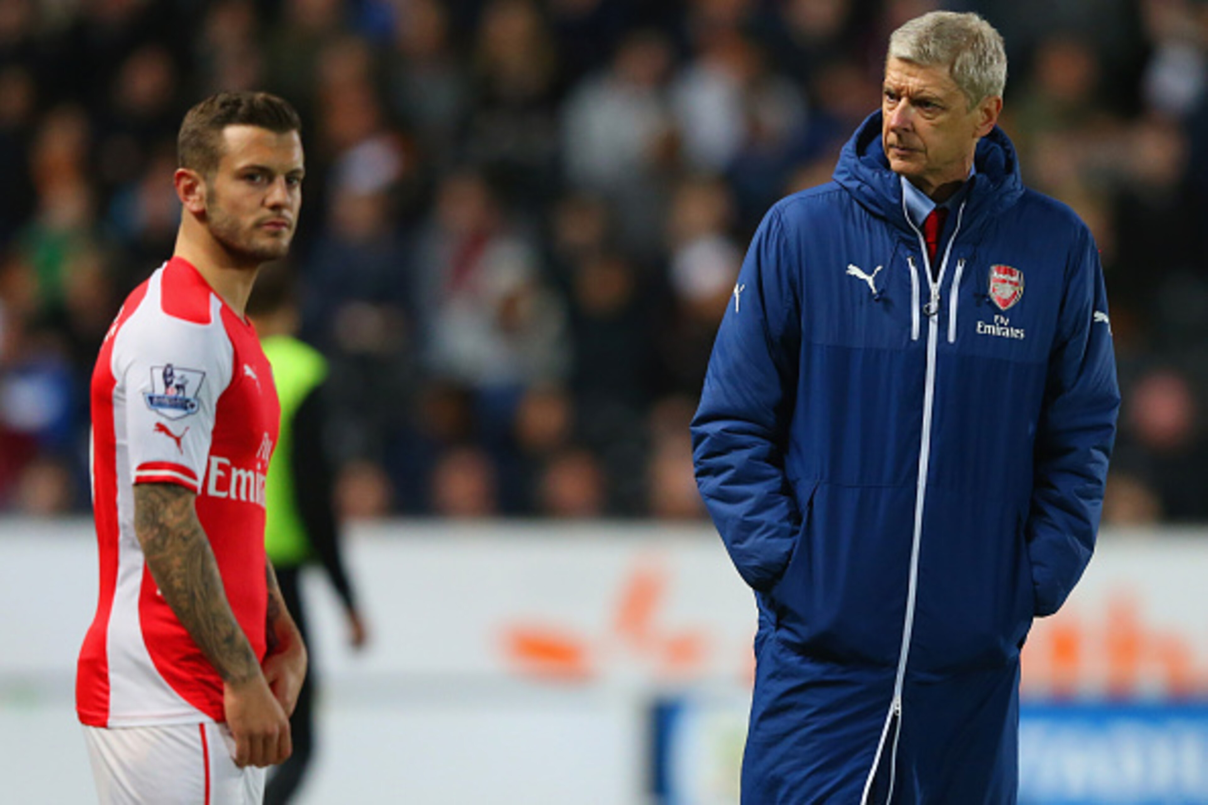 HULL, ENGLAND - MAY 04: Arsene Wenger manager of Arsenal looks on as Jack Wilshere of Arsenal prepares to come onto the pitch during the Barclays Premier League match between Hull City and Arsenal at KC Stadium on May 4, 2015 in Hull, England. (Photo by HULL, ENGLAND - MAY 04: Arsene Wenger manager of Arsenal looks on as Jack Wilshere of Arsenal prepares to come onto the pitch during the Barclays Premier League match between Hull City and Arsenal at KC Stadium on May 4, 2015 in Hull, England. (Photo by