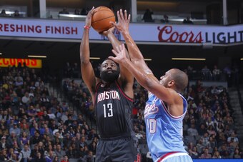 SACRAMENTO, CA - NOVEMBER 25: James Harden #13 of the Houston Rockets shoots the ball against the Sacramento Kings on November 25, 2016 at Golden 1 Center in Sacramento, California. NOTE TO USER: User expressly acknowledges and agrees that, by downloading