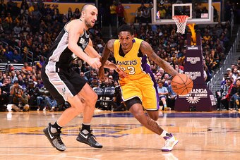 LOS ANGELES, CA - NOVEMBER 18: Louis Williams #23 of the Los Angeles Lakers handles the ball against the San Antonio Spurs on November 18, 2016 at STAPLES Center in Los Angeles, California. NOTE TO USER: User expressly acknowledges and agrees that, by dow LOS ANGELES, CA - NOVEMBER 18: Louis Williams #23 of the Los Angeles Lakers handles the ball against the San Antonio Spurs on November 18, 2016 at STAPLES Center in Los Angeles, California. NOTE TO USER: User expressly acknowledges and agrees that, by dow