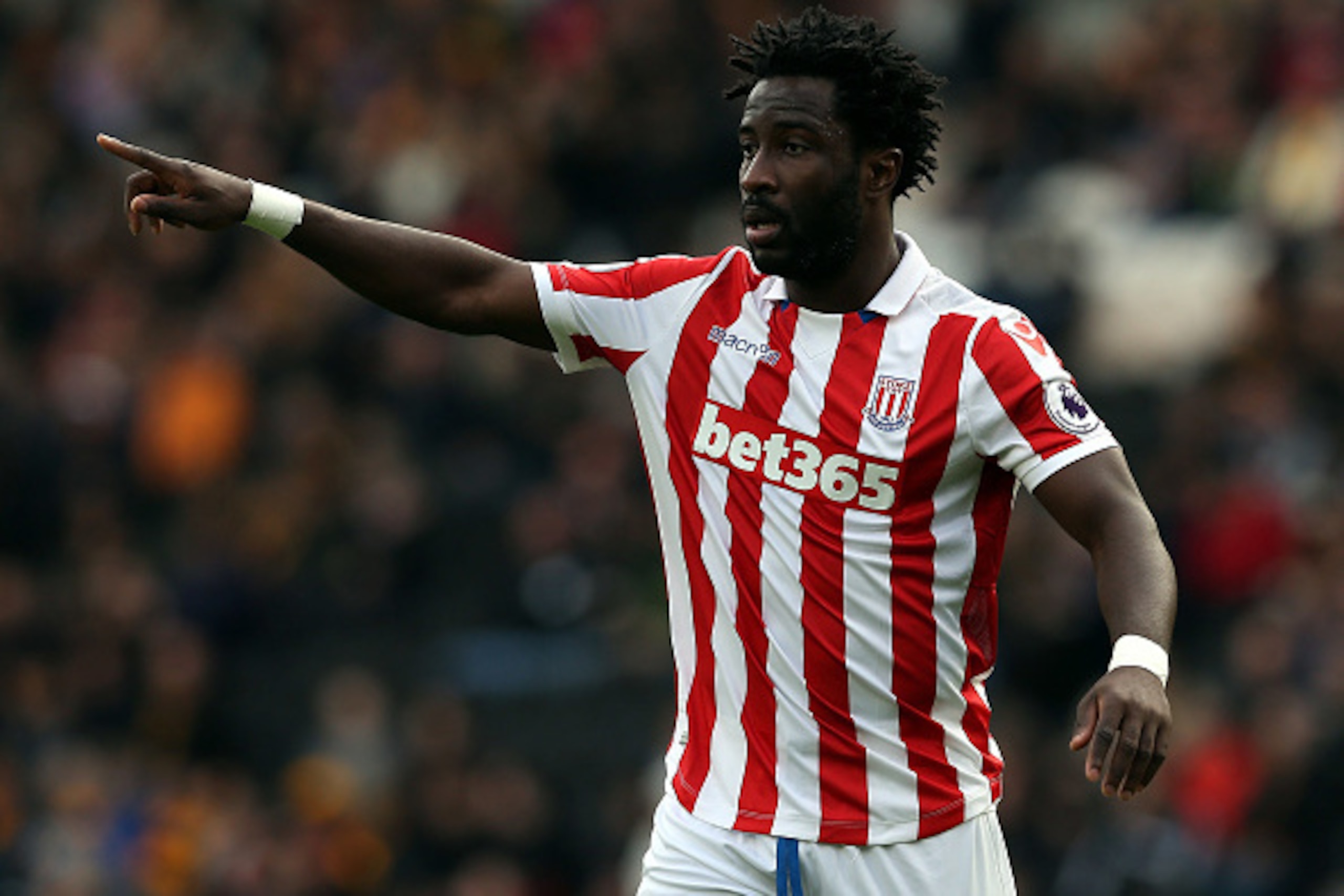 HULL, ENGLAND - OCTOBER 22:  Wilfried Bony of  Stoke City during the Premier League match between Hull City and Stoke City at KC Stadium on October 22, 2016 in Hull, England.  (Photo by Nigel Roddis/Getty Images)