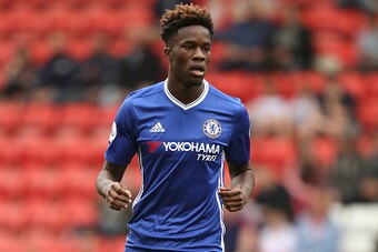 LEIGH, GREATER MANCHESTER - AUGUST 28: Ike Ugbo of Chelsea  during the Premier League 2 fixture between Manchester United and Chelsea at Leigh Sports Village on August 28, 2016 in Leigh, Greater Manchester. (Photo by Matthew Ashton - AMA/Getty Images)
