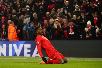 LIVERPOOL, ENGLAND - NOVEMBER 26:  Divock Origi of Liverpool celebrates scoring the opening goal during the Premier League match between Liverpool and Sunderland at Anfield on November 26, 2016 in Liverpool, England.  (Photo by Clive Brunskill/Getty Image