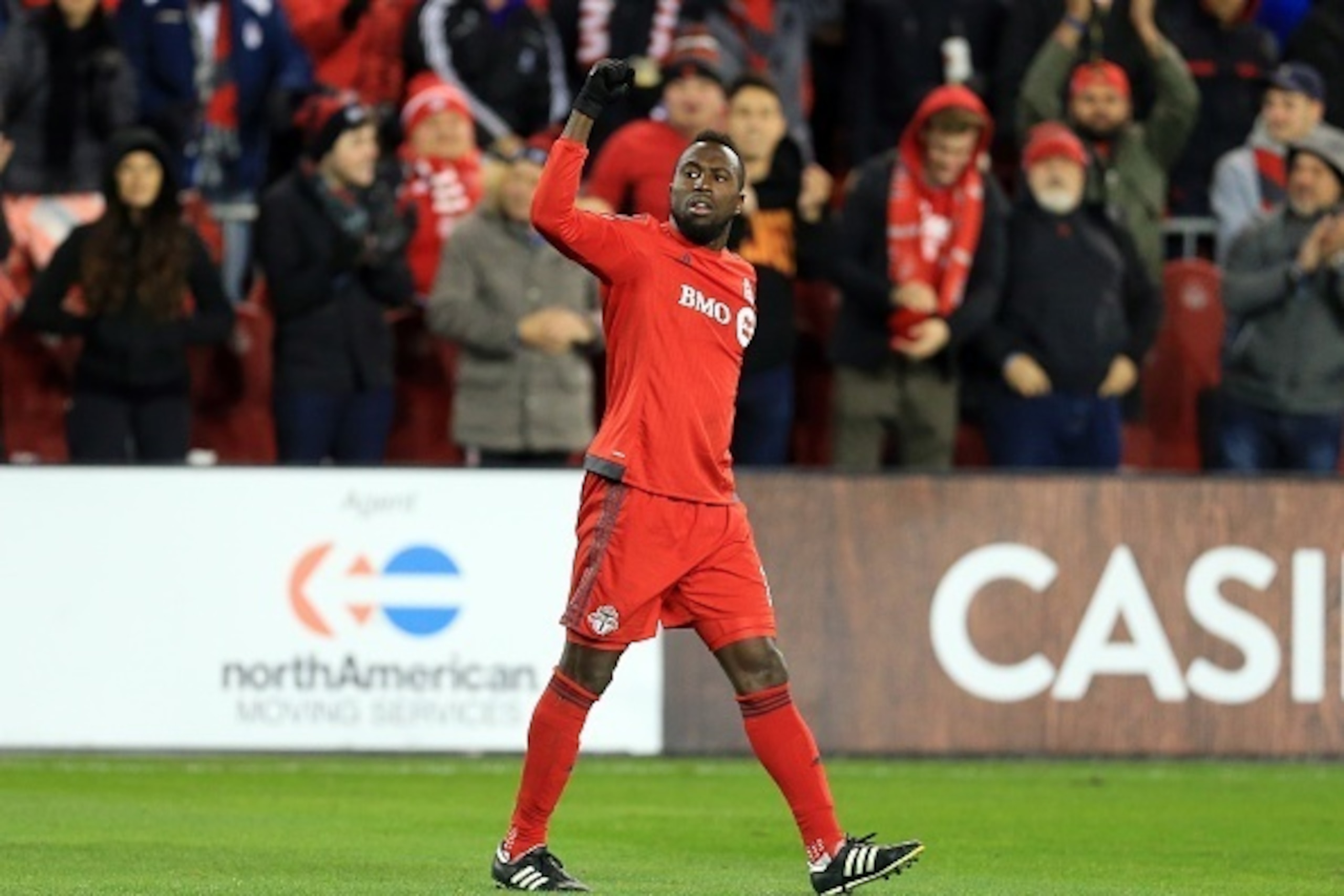 TORONTO, ON - OCTOBER 30:  Jozy Altidore #17 of Toronto FC celebrates his goal during the second half of an MLS Conference semi-final playoff game against New York City FC at BMO Field on October 30, 2016 in Toronto, Ontario, Canada.  (Photo by Vaughn Rid