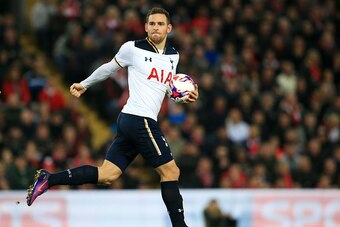 LIVERPOOL, ENGLAND - OCTOBER 25:  Vincent Janssen of Tottenham Hotspur celebrates scoring his sides first goal during the EFL Cup fourth round match between Liverpool and Tottenham Hotspur at Anfield on October 25, 2016 in Liverpool, England.  (Photo by J