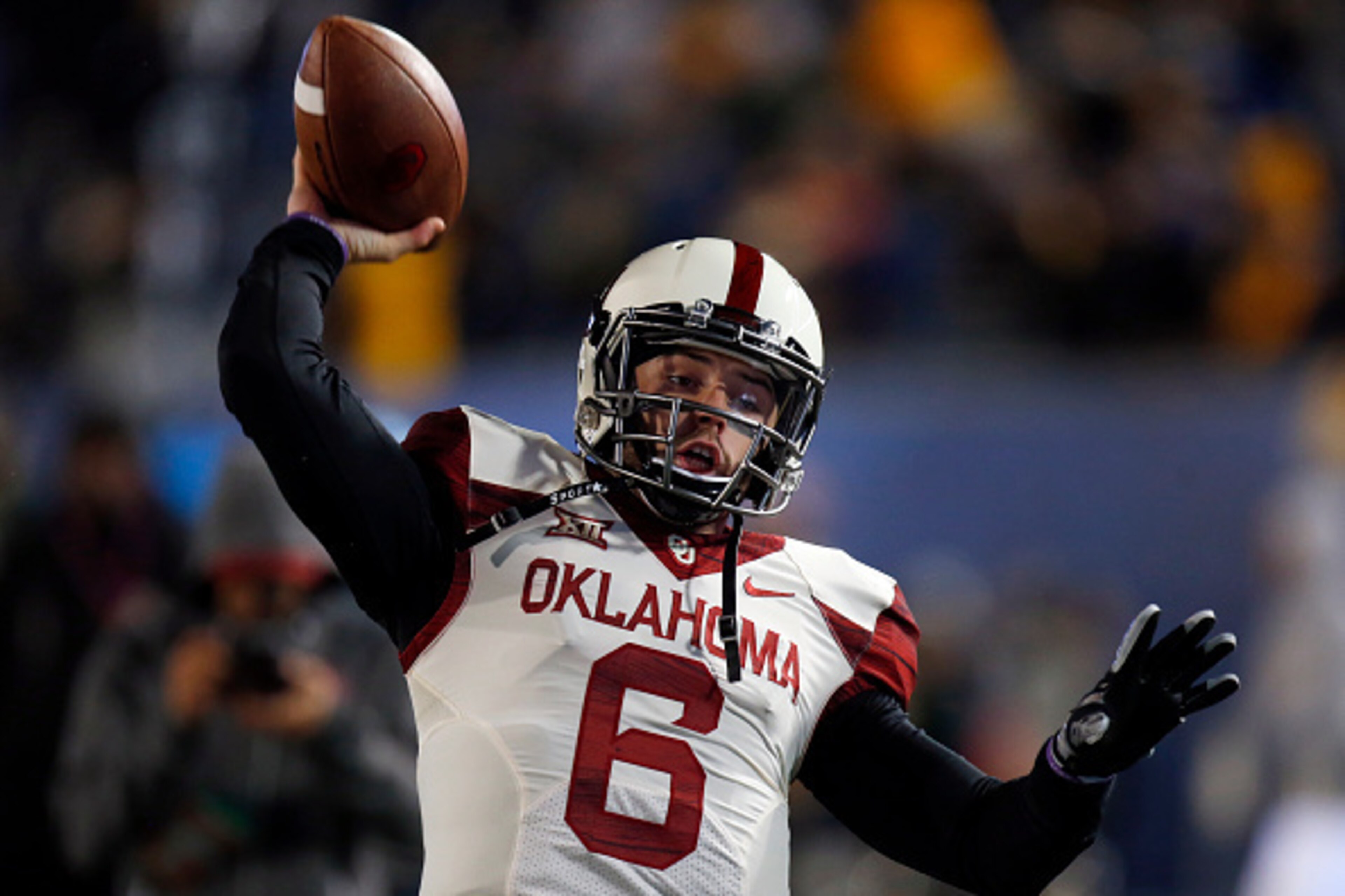 MORGANTOWN, WV - NOVEMBER 19: Baker Mayfield #6 of the Oklahoma Sooners in action against the West Virginia Mountaineers on November 19, 2016 at Mountaineer Field in Morgantown, West Virginia. (Photo by Justin K. Aller/Getty Images) MORGANTOWN, WV - NOVEMBER 19: Baker Mayfield #6 of the Oklahoma Sooners in action against the West Virginia Mountaineers on November 19, 2016 at Mountaineer Field in Morgantown, West Virginia. (Photo by Justin K. Aller/Getty Images)