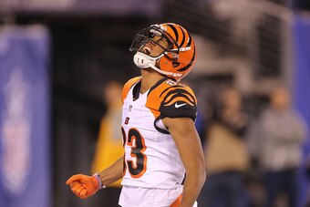 EAST RUTHERFORD, NJ - NOVEMBER 14: Wide Receiver Tyler Boyd #83 of the Cincinnati Bengals has a big gain against the New York Giants in the game at MetLife Stadium on November 14, 2016 in East Rutherford, New Jersey. (Photo by Al Pereira/Getty Images)