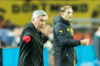 Dortmund, GERMANY - NOVEMBER 19: coach Carlo Ancelotti of Bayern Muenchen gestures during the Bandesliga soccer match between BV Borussia Dortmund and FC Bayern Muenchen at the Signal Iduna Park in Dortmund, Germany on November 19, 2016. (Photo by TF-Imag
