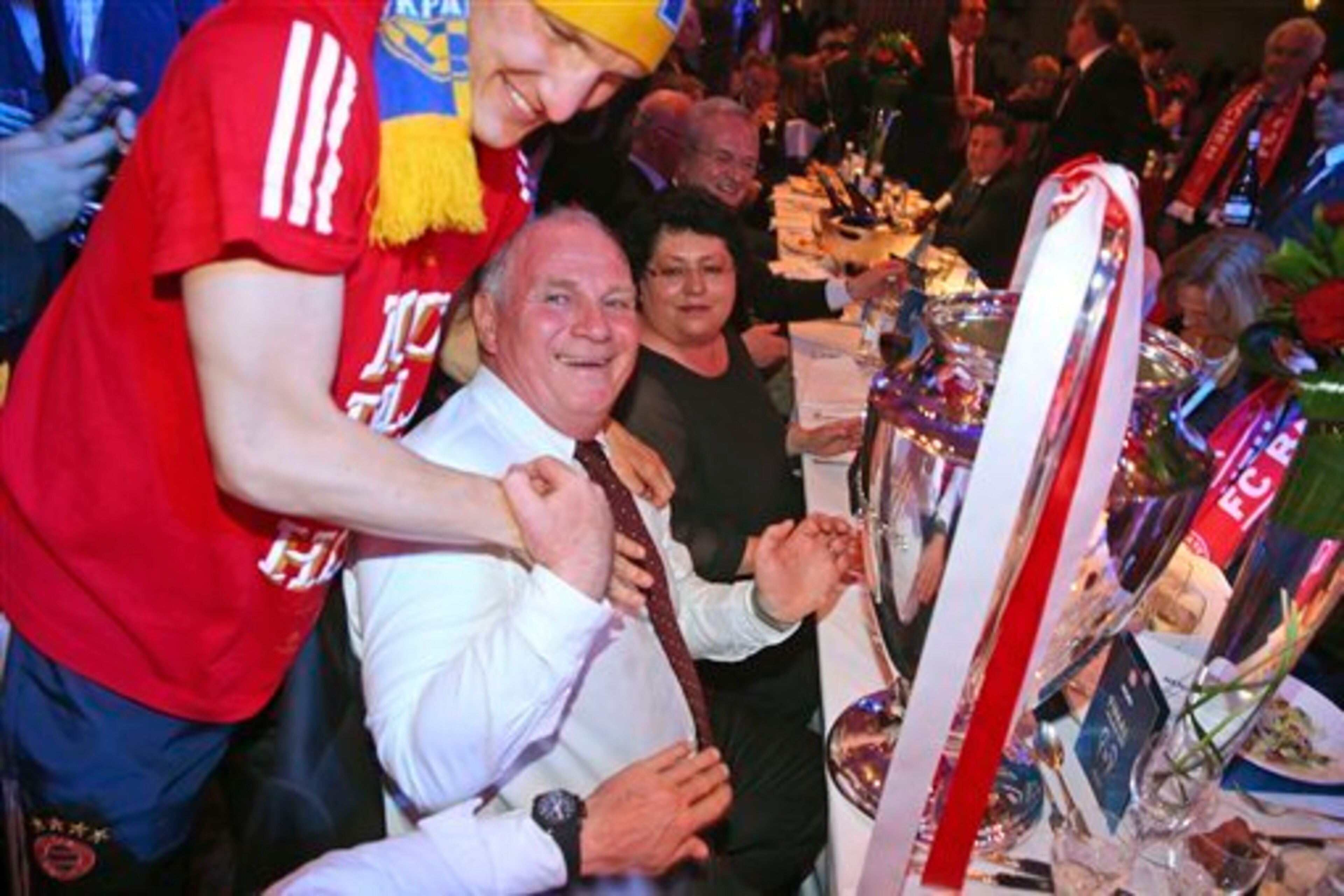 Hoeness (centre) has helped some of Bayern's rivals.