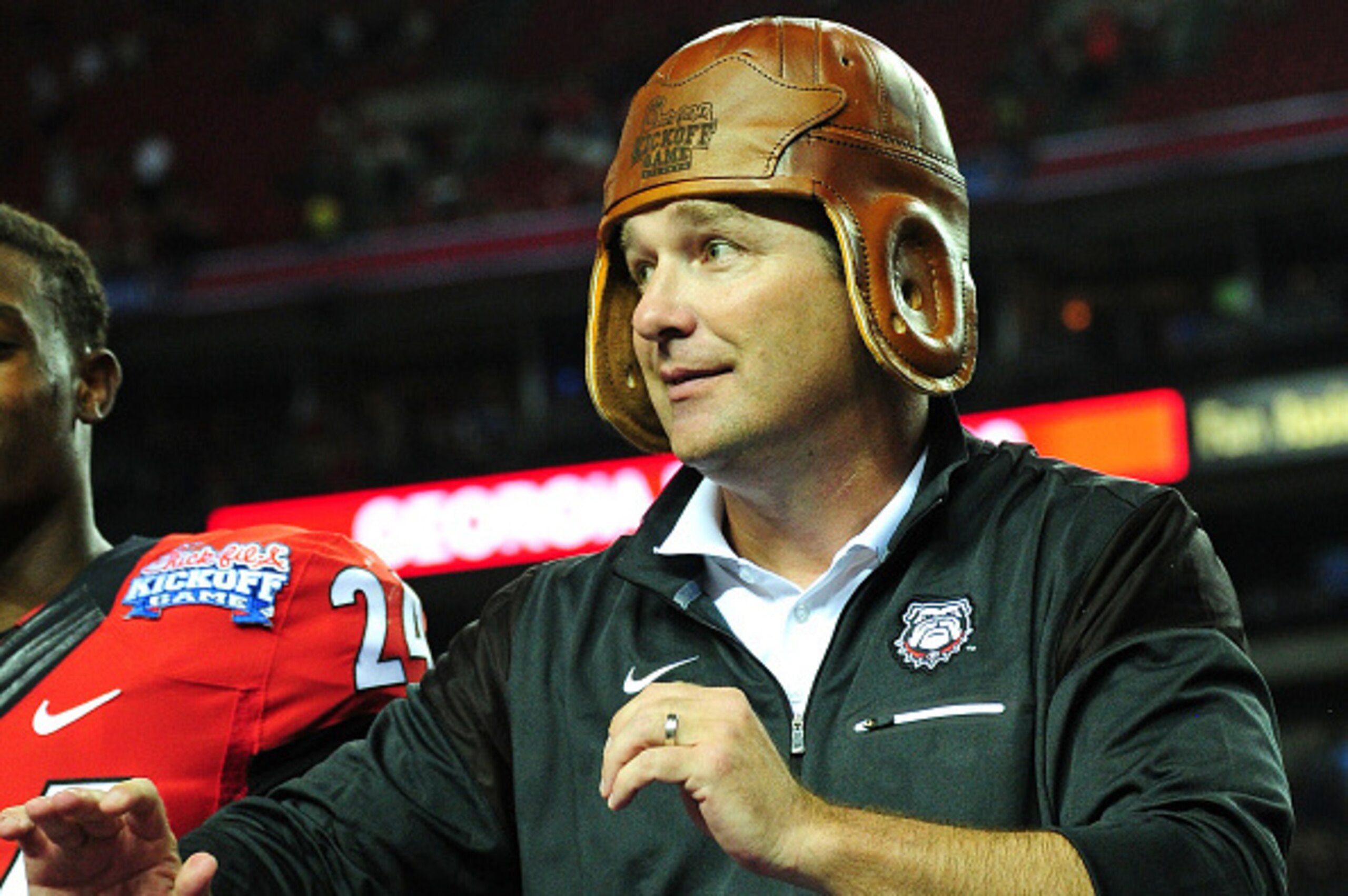 ATLANTA, GA - SEPTEMBER 3: Head Coach Kirby Smart of the Georgia Bulldogs celebrates after the game against the North Carolina Tar Heels at the Georgia Dome on September 3, 2016 in Atlanta, Georgia. (Photo by Scott Cunningham/Getty Images)