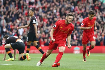 LIVERPOOL, ENGLAND - SEPTEMBER 24:  Adam Lallana of Liverpool celebrates scoring his sides first goal during the Premier League match between Liverpool and Hull City at Anfield on September 24, 2016 in Liverpool, England.  (Photo by Julian Finney/Getty Im