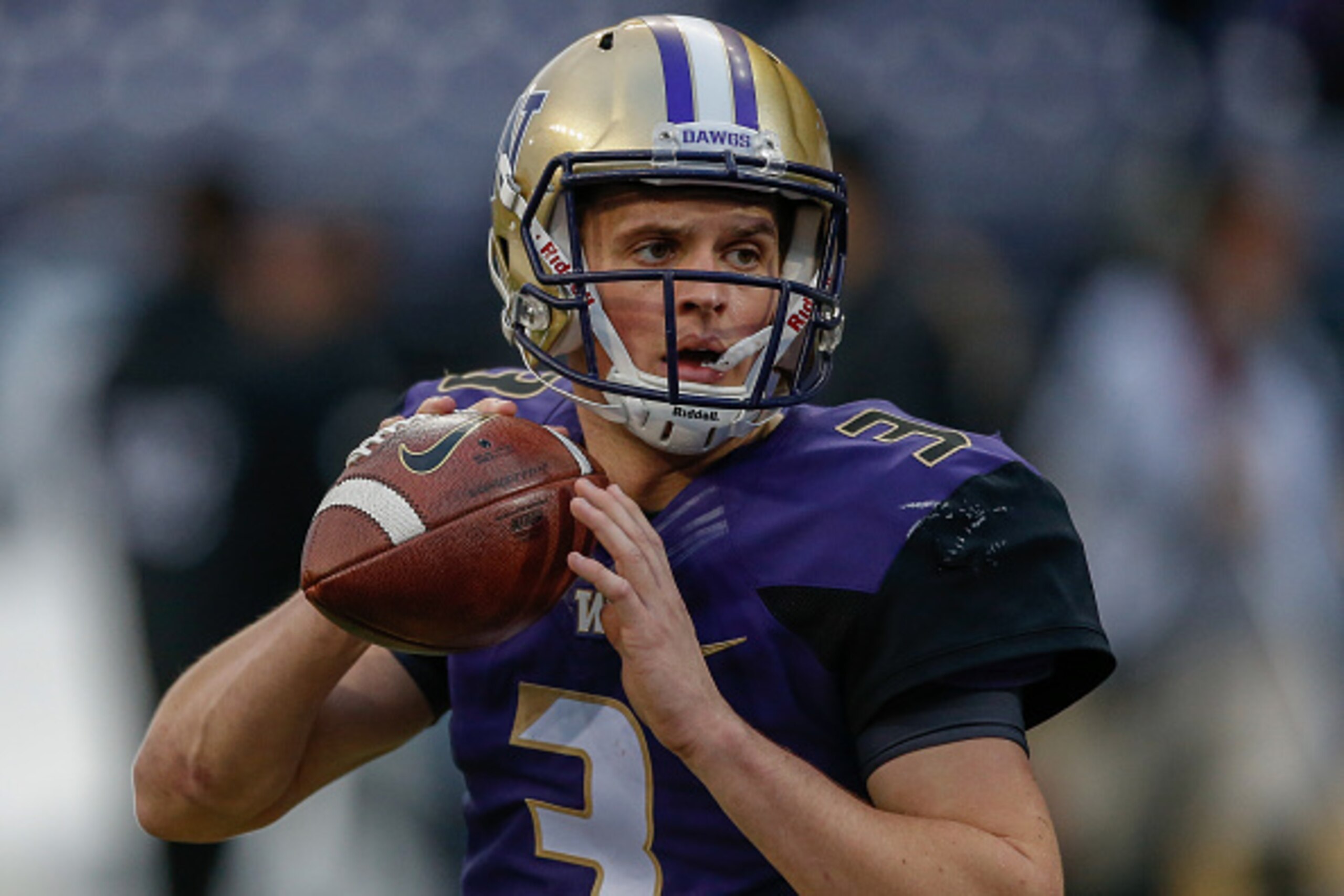 SEATTLE, WA - NOVEMBER 19: Quarterback Jake Browning #3 of the Washington Huskies warms up prior to the game against the Arizona State Sun Devils on November 19, 2016 at Husky Stadium in Seattle, Washington. (Photo by Otto Greule Jr/Getty Images) SEATTLE, WA - NOVEMBER 19: Quarterback Jake Browning #3 of the Washington Huskies warms up prior to the game against the Arizona State Sun Devils on November 19, 2016 at Husky Stadium in Seattle, Washington. (Photo by Otto Greule Jr/Getty Images)