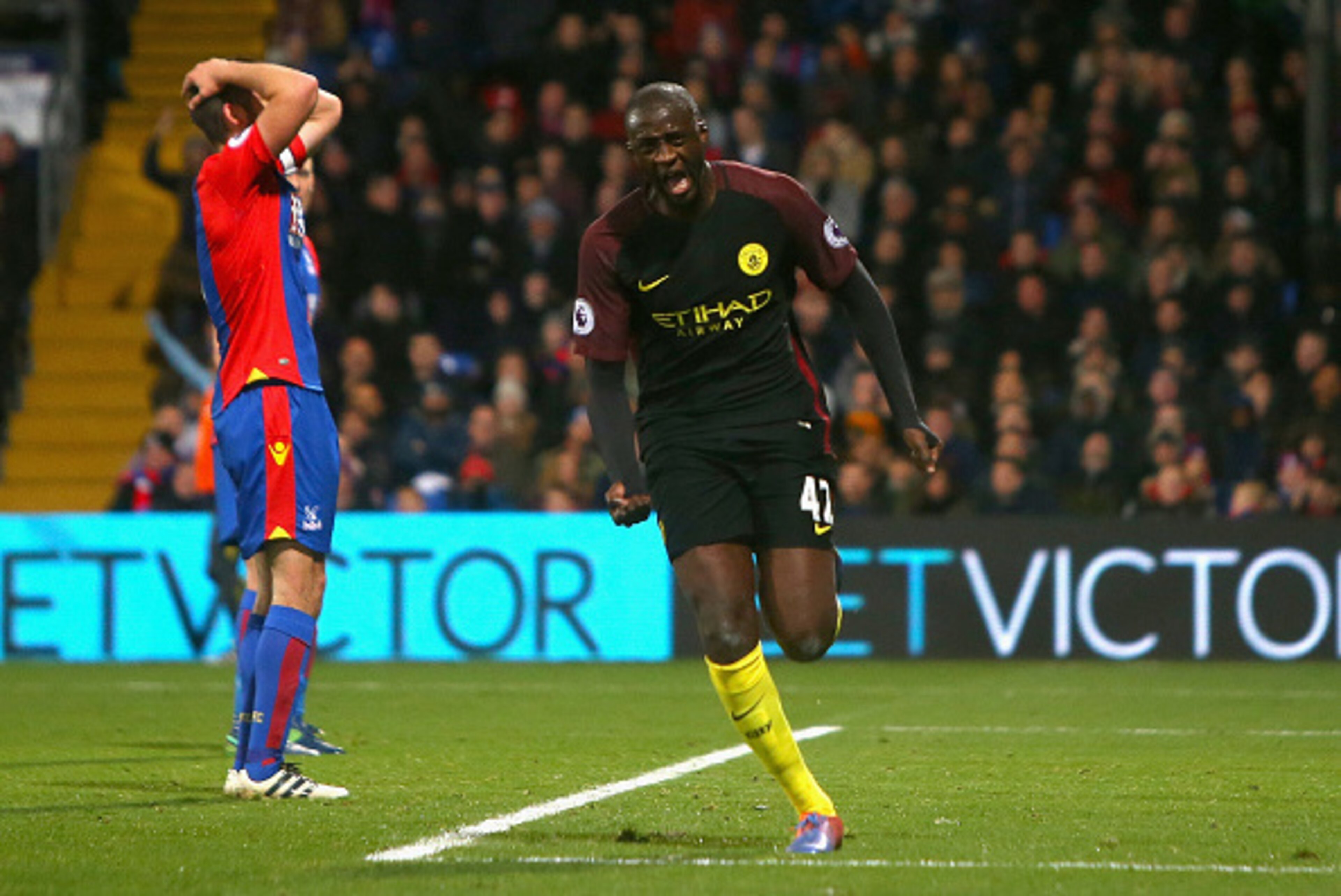 LONDON, ENGLAND - NOVEMBER 19: Yaya Toure of Manchester City celebrates scoring his sides second goal during the Premier League match between Crystal Palace and Manchester City at Selhurst Park on November 19, 2016 in London, England. (Photo by Charlie C LONDON, ENGLAND - NOVEMBER 19: Yaya Toure of Manchester City celebrates scoring his sides second goal during the Premier League match between Crystal Palace and Manchester City at Selhurst Park on November 19, 2016 in London, England. (Photo by Charlie C