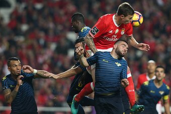 LISBON, PORTUGAL - NOVEMBER 27:  SL Benfica's defender from Sweden Victor Lindelof with Moreirense«s defender Pedro Rebocho during the Primeira Liga match between SL Benfica and Moreirense FC at Estadio da Luz on November 27, 2016 in Lisbon, Portugal.  (P