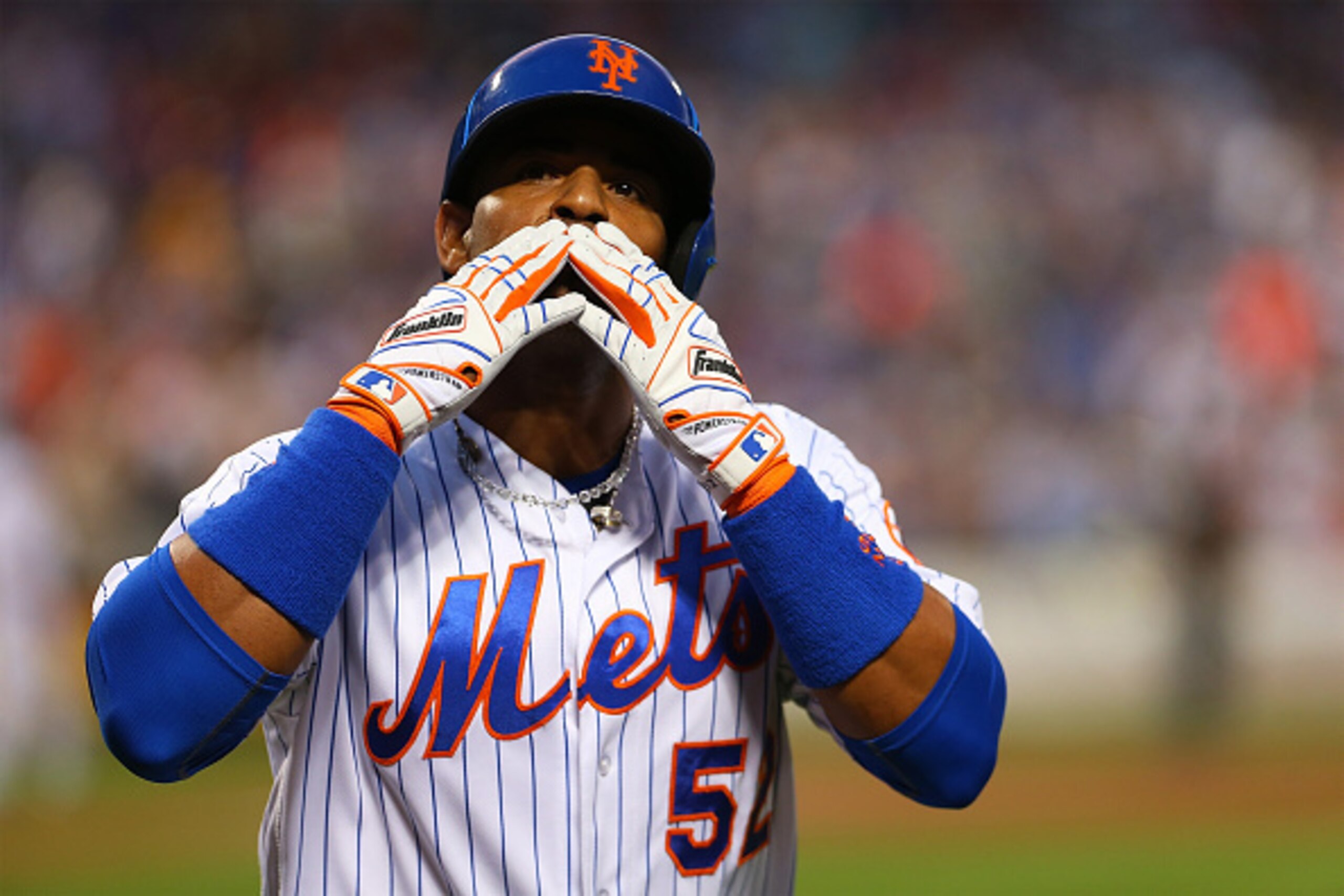 NEW YORK, NEW YORK - JUNE 21: Yoenis Cespedes #52 of the New York Mets celebrates after hitting a solo home run in the fourth inning against the Kansas City Royals at Citi Field on June 21, 2016 in the Flushing neighborhood of the Queens borough of New Y NEW YORK, NEW YORK - JUNE 21: Yoenis Cespedes #52 of the New York Mets celebrates after hitting a solo home run in the fourth inning against the Kansas City Royals at Citi Field on June 21, 2016 in the Flushing neighborhood of the Queens borough of New Y