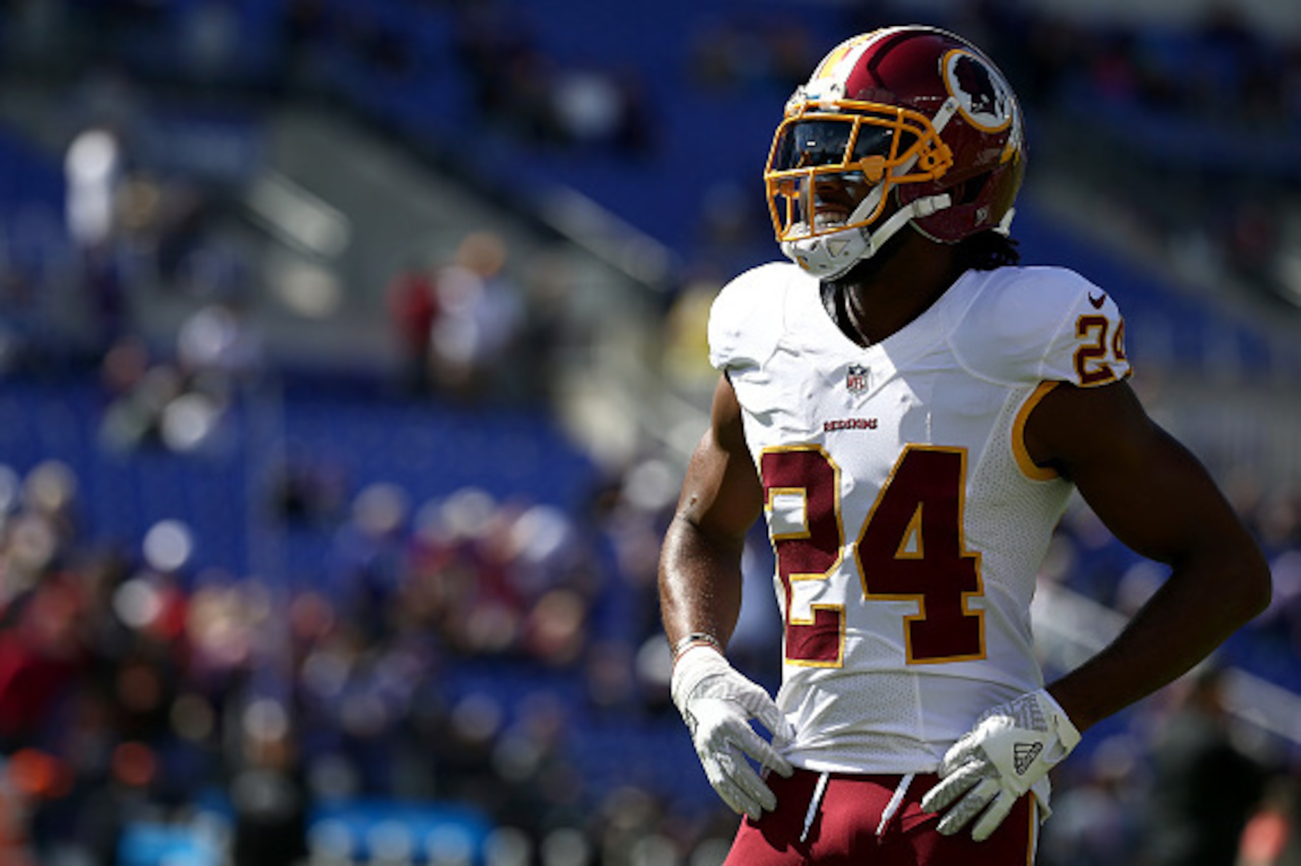 BALTIMORE, MD - OCTOBER 9: Cornerback Josh Norman #24 of the Washington Redskins looks on prior to the game against the Baltimore Ravens at M&T Bank Stadium on October 9, 2016 in Baltimore, Maryland. (Photo by Todd Olszewski/Getty Images)
