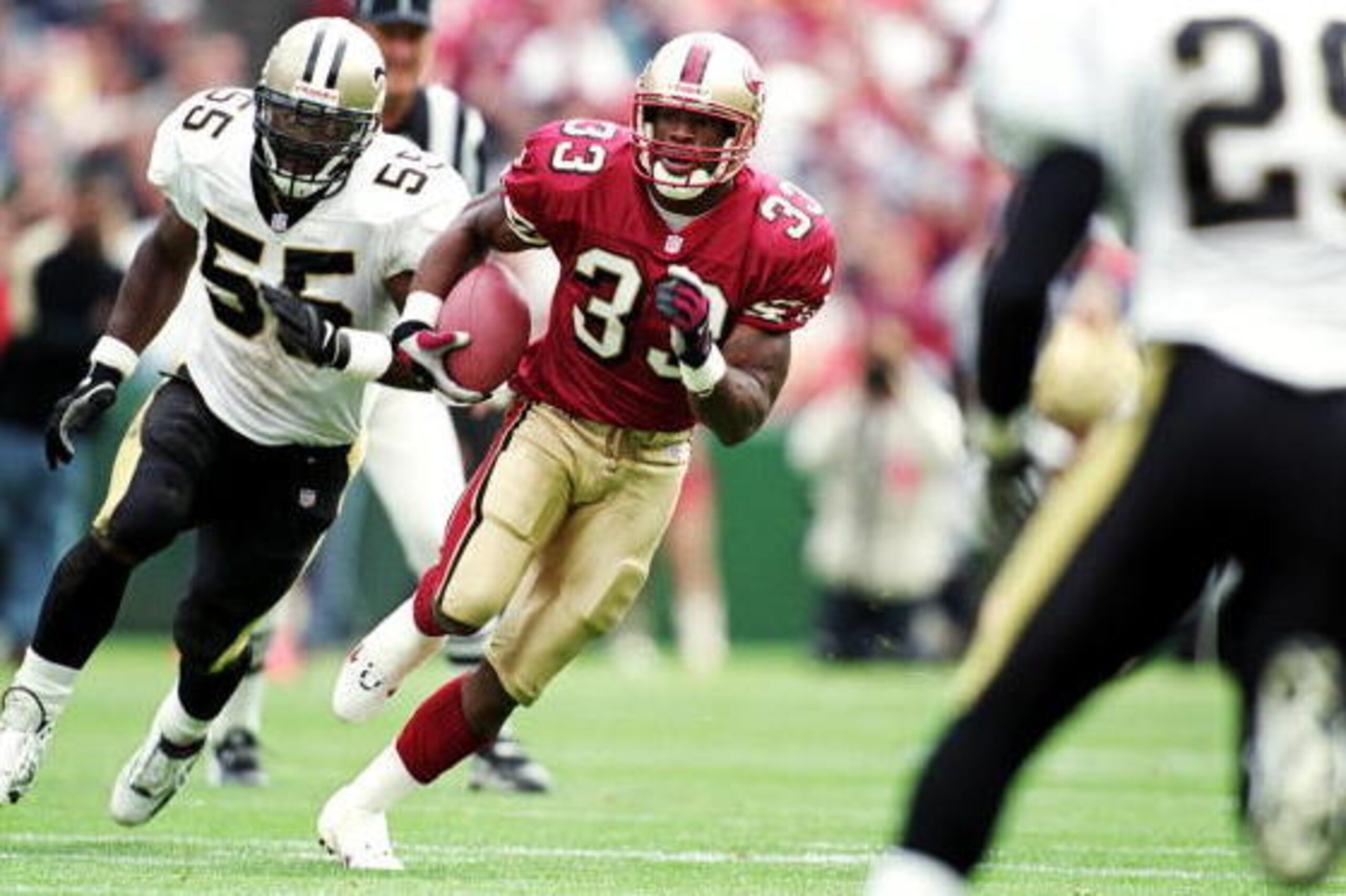 19 Sep 1999:   Lawrence Phillips #33 of the San Francisco 49ers carries the ball during the game against the New Orleans Saints at 3Com Park in San Francisco, California. The 49ers defeated the Saints 28-21. Mandatory Credit: Jed Jacobsohn  /Allsport