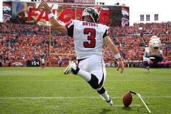 DENVER, CO - OCTOBER 9:  Kicker Matt Bryant #3 of the Atlanta Falcons in action against the Denver Broncos at Sports Authority Field at Mile High on October 9, 2016 in Denver, Colorado. (Photo by Justin Edmonds/Getty Images)