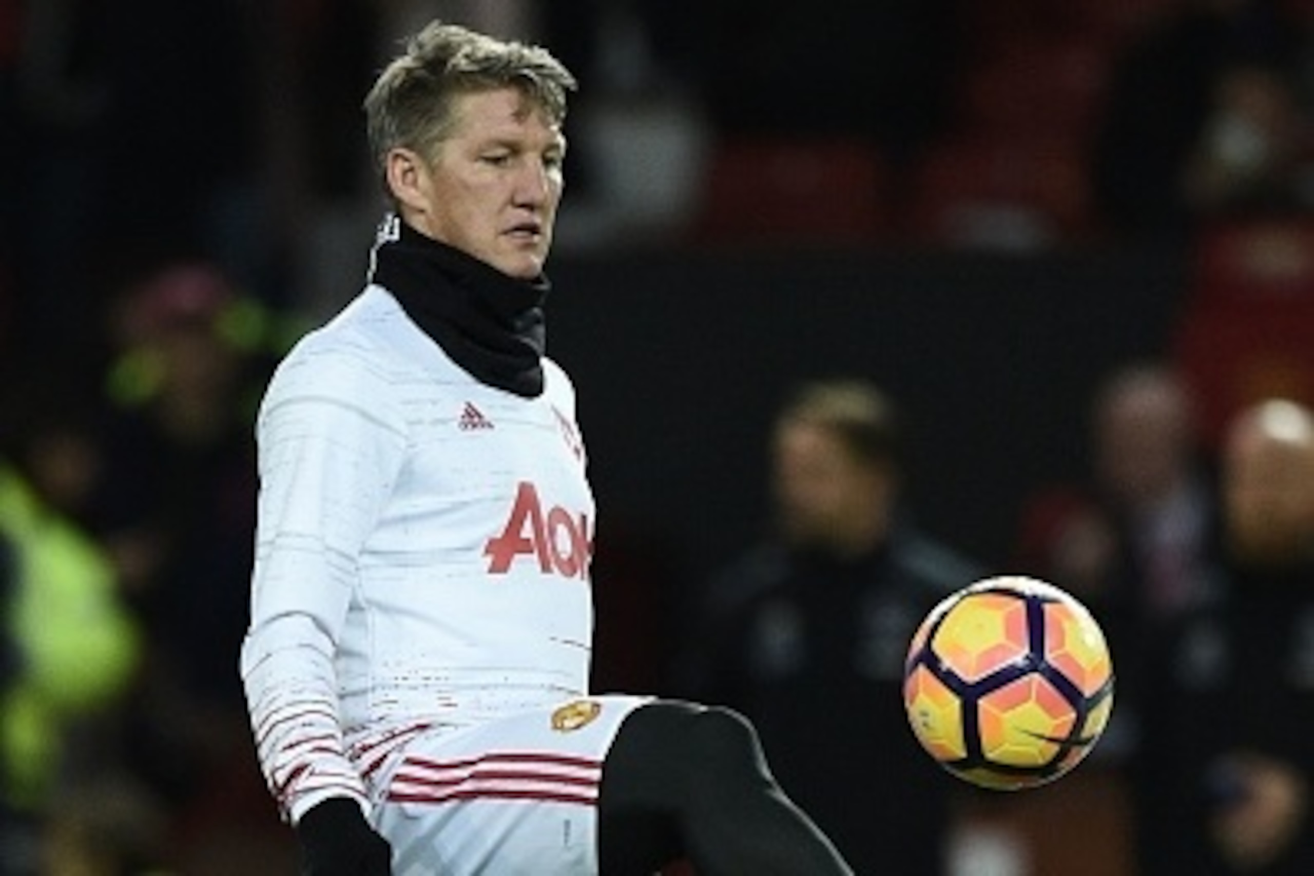 Manchester United's German midfielder Bastian Schweinsteiger warms up for the English Premier League football match between Manchester United and West Ham United at Old Trafford in Manchester, north west England, on November 27, 2016. / AFP / Oli SCARFF /