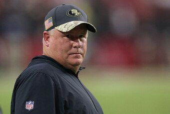 GLENDALE, AZ - NOVEMBER 13:  Head coach Chip Kelly of the San Francisco 49ers watches the action during the second quarter of the NFL football game against the Arizona Cardinals at University of Phoenix Stadium on November 13, 2016 in Glendale, Arizona.  