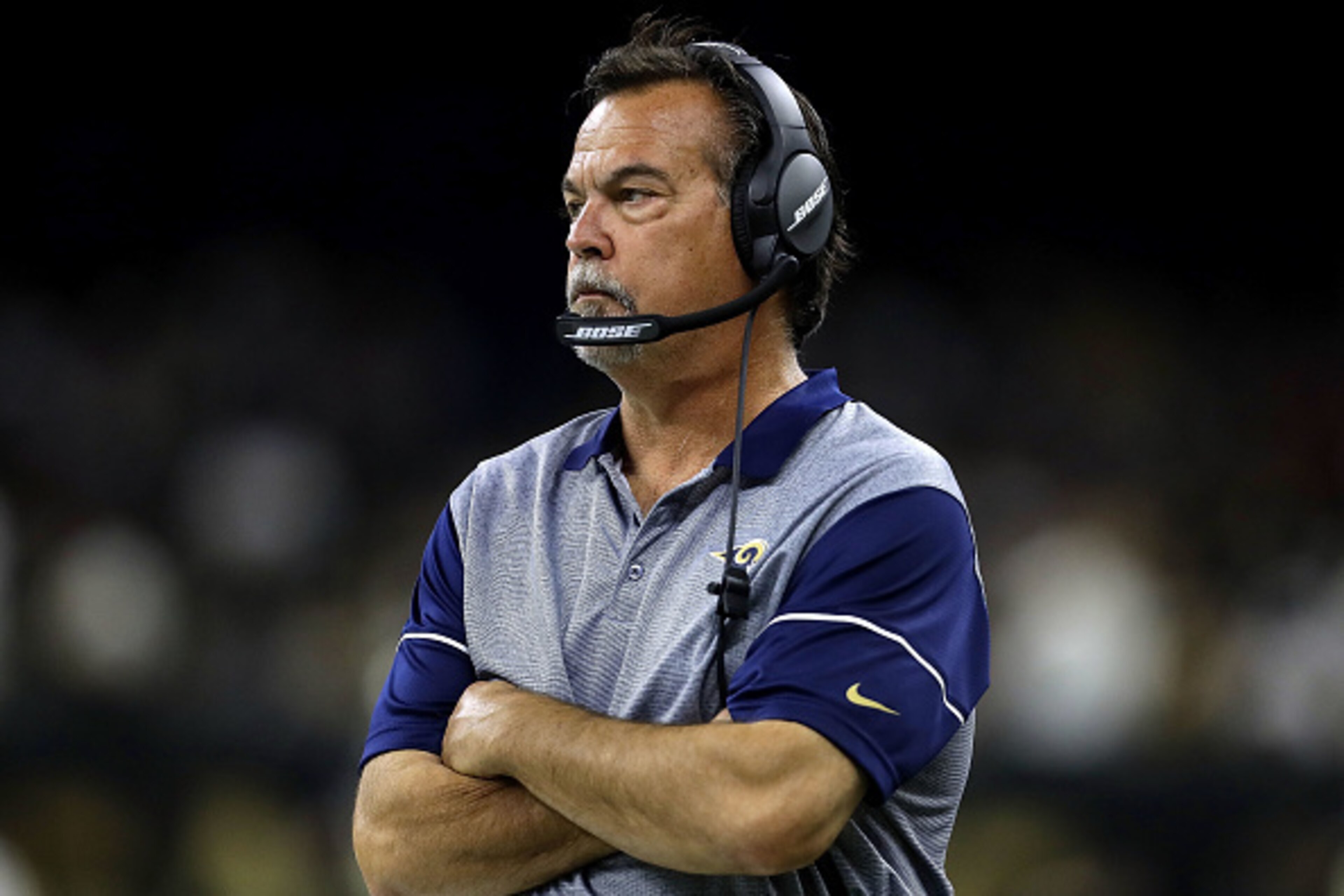 NEW ORLEANS, LA - NOVEMBER 27: Head coach Jeff Fisher of the Los Angeles Rams reacts during the second half of a game against the New Orleans Saints at the Mercedes-Benz Superdome on November 27, 2016 in New Orleans, Louisiana. (Photo by Sean Gardner/Get NEW ORLEANS, LA - NOVEMBER 27: Head coach Jeff Fisher of the Los Angeles Rams reacts during the second half of a game against the New Orleans Saints at the Mercedes-Benz Superdome on November 27, 2016 in New Orleans, Louisiana. (Photo by Sean Gardner/Get