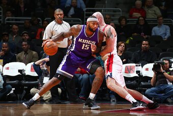 WASHINGTON, DC -  NOVEMBER 28: DeMarcus Cousins #15 of the Sacramento Kings handles the ball against the Washington Wizards on November 28, 2016 at Verizon Center in Washington, DC. NOTE TO USER: User expressly acknowledges and agrees that, by downloading