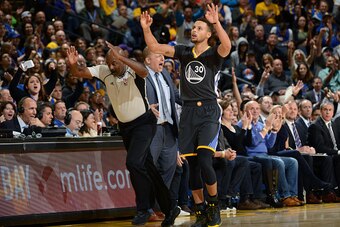 OAKLAND, CA - NOVEMBER 26: Stephen Curry #30 of the Golden State Warriors reacts during the game against the Minnesota Timberwolves on November 26, 2016 at ORACLE Arena in Oakland, California. NOTE TO USER: User expressly acknowledges and agrees that, by 