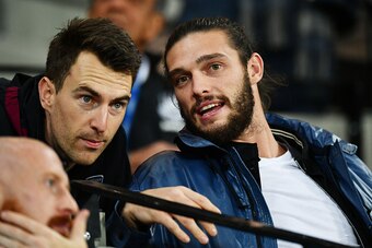 LONDON, ENGLAND - OCTOBER 26: Andy Carroll of West Ham Unitwins a header watches the game from the crowd during the EFL Cup fourth round match between West Ham United and Chelsea at The London Stadium on October 26, 2016 in London, England.  (Photo by Dan