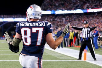 FOXBORO, MA - NOVEMBER 13:  Rob Gronkowski #87 of the New England Patriots reacts after failing to catch a touchdown pass during the fourth quarter of a game against the Seattle Seahawks during a game at Gillette Stadium on November 13, 2016 in Foxboro, M