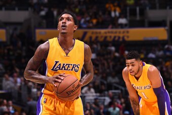 LOS ANGELES, CA - OCTOBER 7: Louis Williams #23 of the Los Angeles Lakers shoots a free throw against the Denver Nuggets during a preseason game on October 7, 2016 at STAPLES Center in Los Angeles, California. NOTE TO USER: User expressly acknowledges and