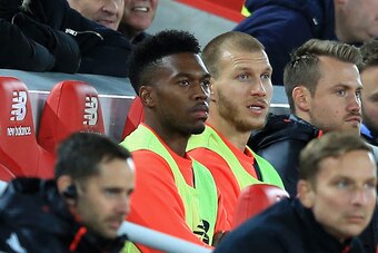 LIVERPOOL, ENGLAND - OCTOBER 22:  Substitute Daniel Sturridge of Liverpool looks on from the bench during the Premier League match between Liverpool and West Bromwich Albion at Anfield on October 22, 2016 in Liverpool, England.  (Photo by Jan Kruger/Getty
