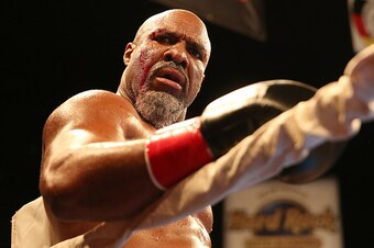 HOLLYWOOD , FL - SEPTEMBER 05: Shannon Briggs is seen with a cut over his right eye during his heavyweight boxing match against Mike Marrone at the Hard Rock Hotel on September 5, 2015 in Hollywood, Florida. Briggs won the bout by second round KO.   (Phot