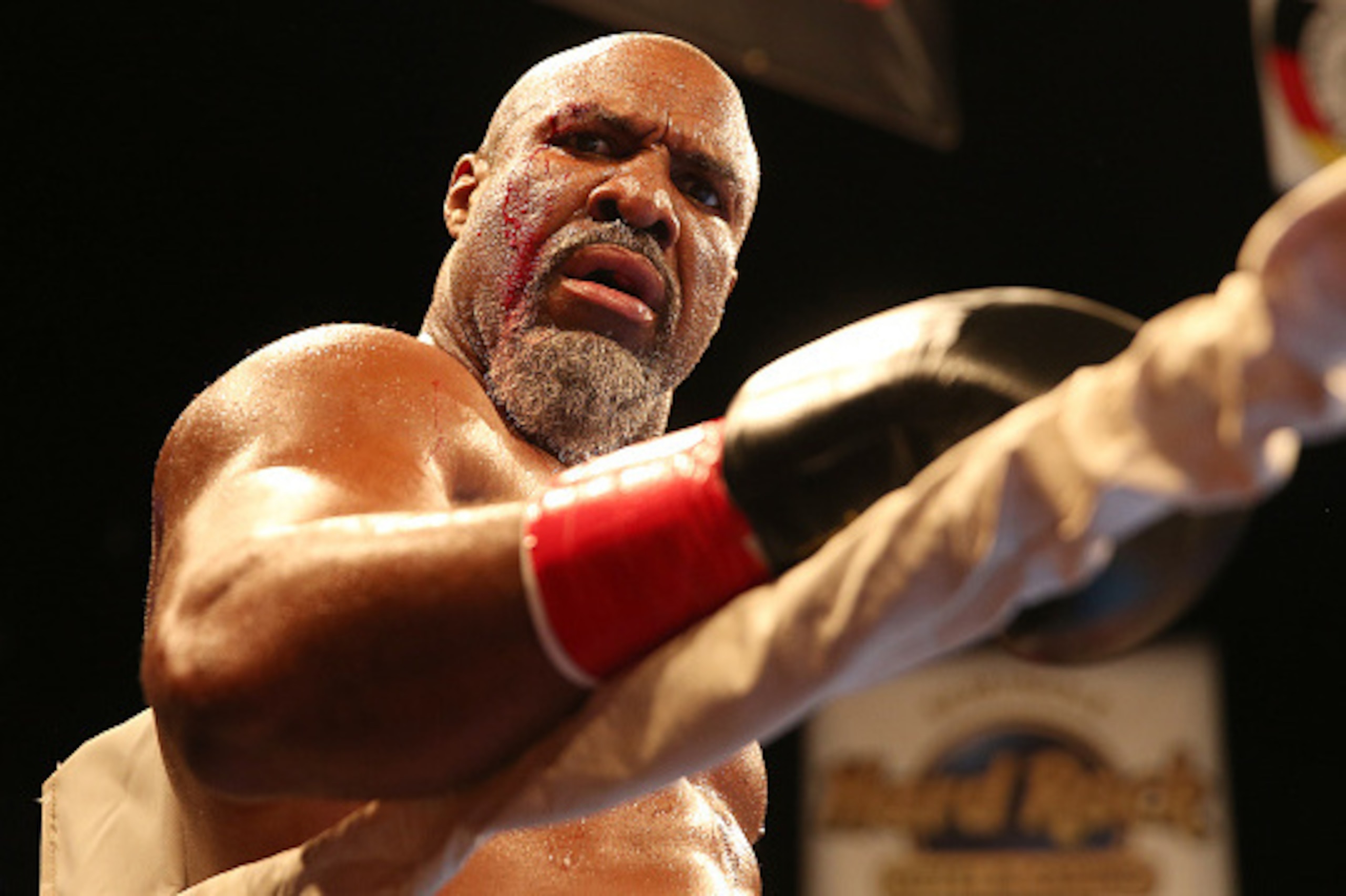 HOLLYWOOD , FL - SEPTEMBER 05: Shannon Briggs is seen with a cut over his right eye during his heavyweight boxing match against Mike Marrone at the Hard Rock Hotel on September 5, 2015 in Hollywood, Florida. Briggs won the bout by second round KO. (Phot HOLLYWOOD , FL - SEPTEMBER 05: Shannon Briggs is seen with a cut over his right eye during his heavyweight boxing match against Mike Marrone at the Hard Rock Hotel on September 5, 2015 in Hollywood, Florida. Briggs won the bout by second round KO. (Phot