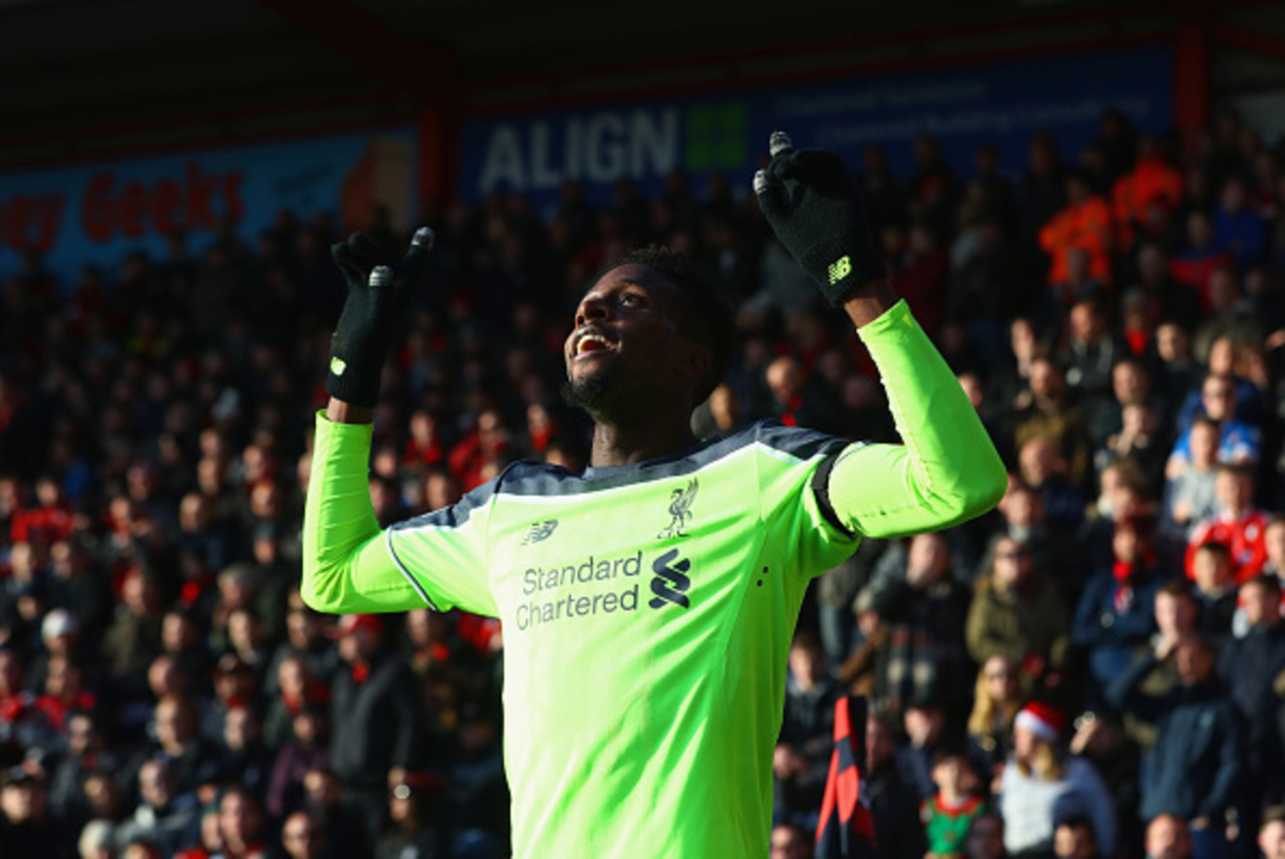 BOURNEMOUTH, ENGLAND - DECEMBER 04: Divock Origi of Liverpool celebrates as he scores their second goal during the Premier League match between AFC Bournemouth and Liverpool at Vitality Stadium on December 4, 2016 in Bournemouth, England. (Photo by Mich BOURNEMOUTH, ENGLAND - DECEMBER 04: Divock Origi of Liverpool celebrates as he scores their second goal during the Premier League match between AFC Bournemouth and Liverpool at Vitality Stadium on December 4, 2016 in Bournemouth, England. (Photo by Mich