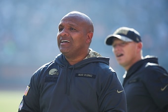 CLEVELAND, OH - NOVEMBER 06: Cleveland Browns head coach Hue Jackson looks on during the game against the Dallas Cowboys at FirstEnergy Stadium on November 6, 2016 in Cleveland, Ohio. Dallas defeated Cleveland 35-10. (Photo by Joe Robbins/Getty Images)
