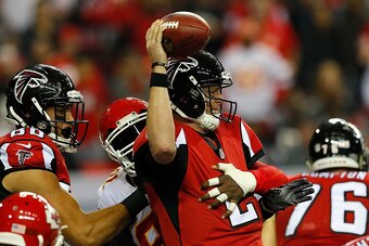 ATLANTA, GA - DECEMBER 04:  Matt Ryan #2 of the Atlanta Falcons is sacked by Tamba Hali #91 of the Kansas City Chiefs at Georgia Dome on December 4, 2016 in Atlanta, Georgia.  (Photo by Kevin C. Cox/Getty Images)