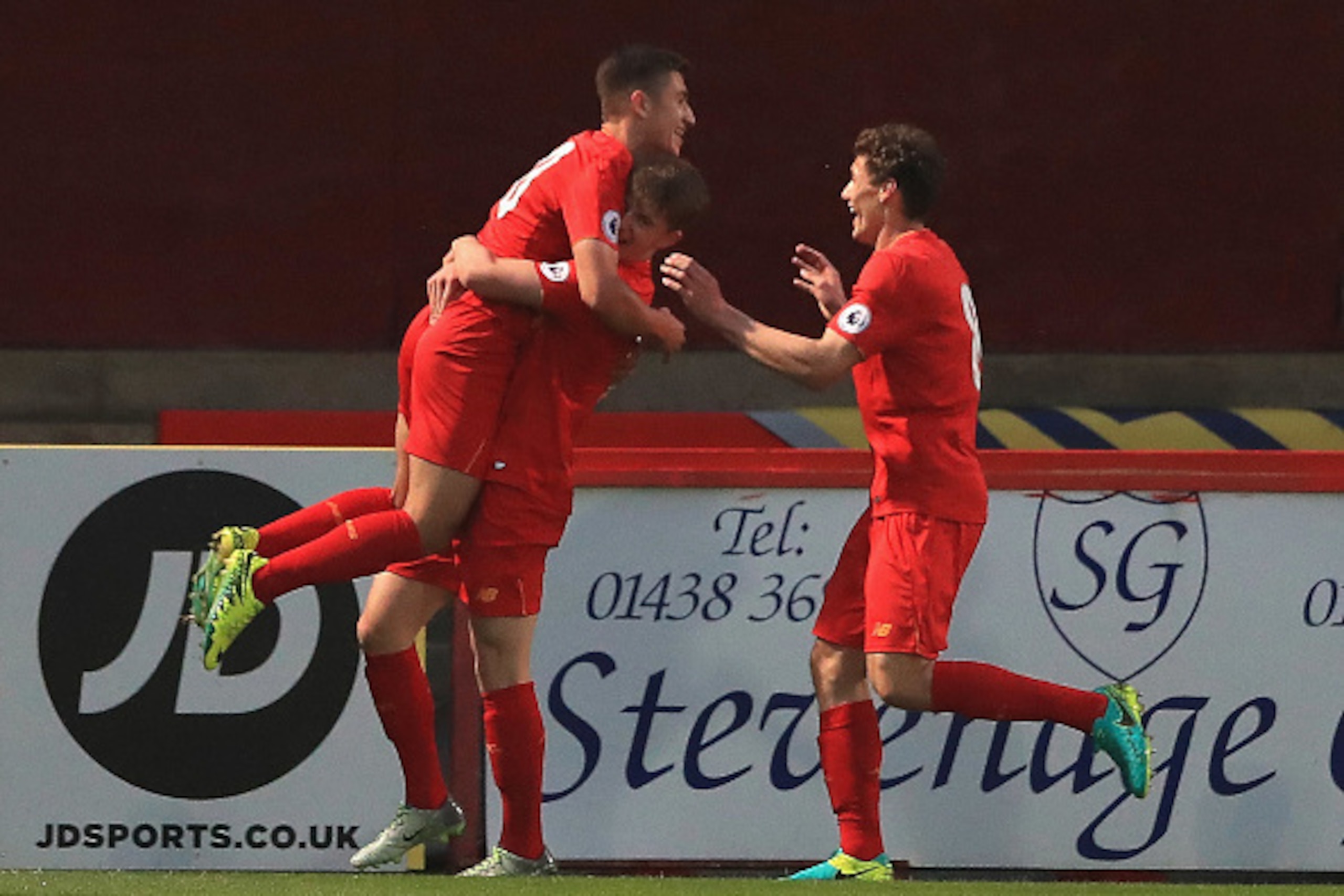 STEVENAGE, ENGLAND - SEPTEMBER 19: Cameron Brannagan of Liverpool is congratulated on his goal during the Premier League 2 match between Tottenham Hotspur and Liverpool at The Lamex Stadium on September 19, 2016 in Stevenage, England. (Photo by Matthew STEVENAGE, ENGLAND - SEPTEMBER 19: Cameron Brannagan of Liverpool is congratulated on his goal during the Premier League 2 match between Tottenham Hotspur and Liverpool at The Lamex Stadium on September 19, 2016 in Stevenage, England. (Photo by Matthew