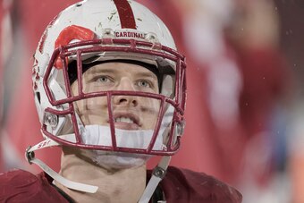 PALO ALTO, CA - NOVEMBER 26:  Christian McCaffrey #5 of the Stanford Cardinal waits on the sidelines during an NCAA football game against the Rice Owls played on November 26, 2016 at Stanford Stadium in Palo Alto, California.  (Photo by David Madison/Gett